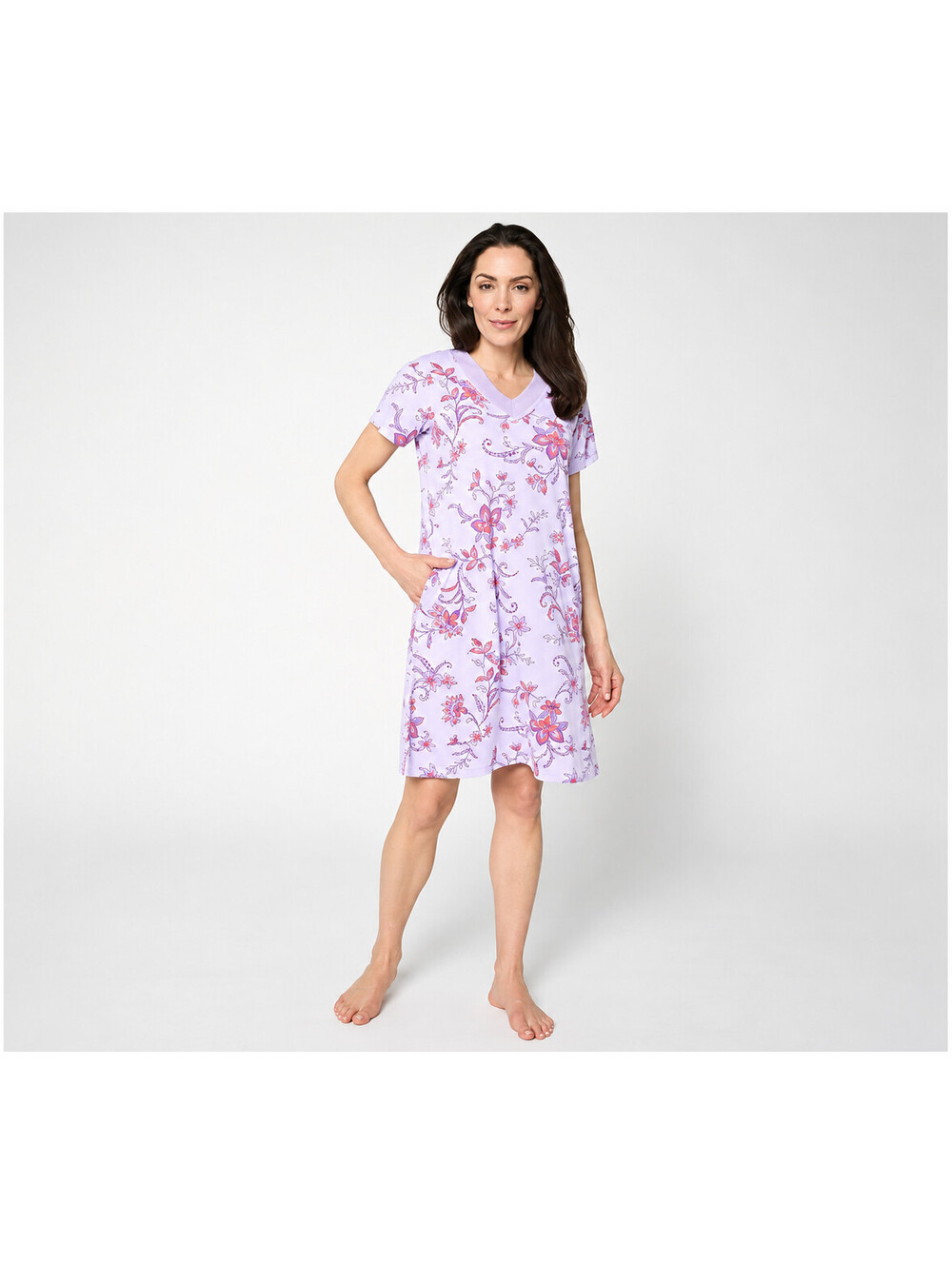 Carole Hochman Cotton Sleep Shirt w/ Scalloped Lace Trim LilacBatikBouqt Size 1X